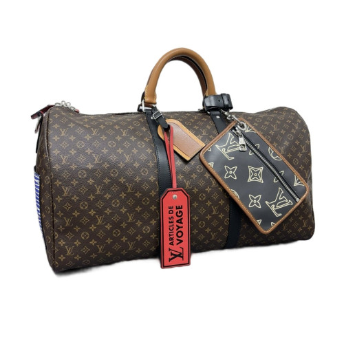 Louis Vuitton Keepall Bandouliere 50 Monogram Brown Black Red