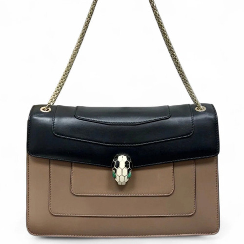 Bvlgari Large Serpenti Forever Shoulder Bag Smooth Calfskin Black Brown