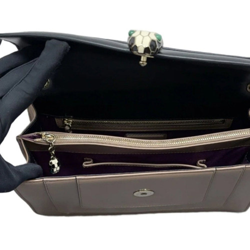 Bvlgari Large Serpenti Forever Shoulder Bag Smooth Calfskin Black Brown