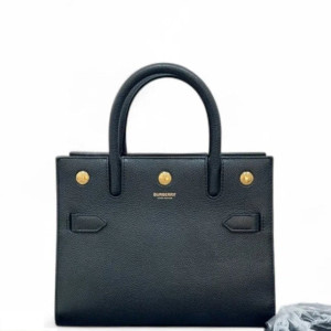 Burberry Mini Two Handle Title Tote Grained Calfskin Black