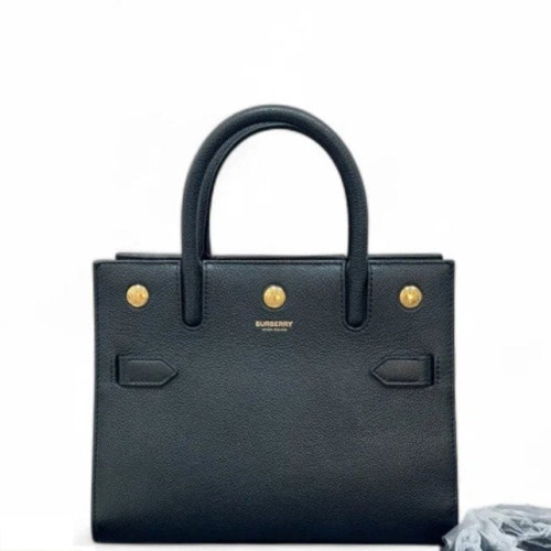 Burberry Mini Two Handle Title Tote Grained Calfskin Black