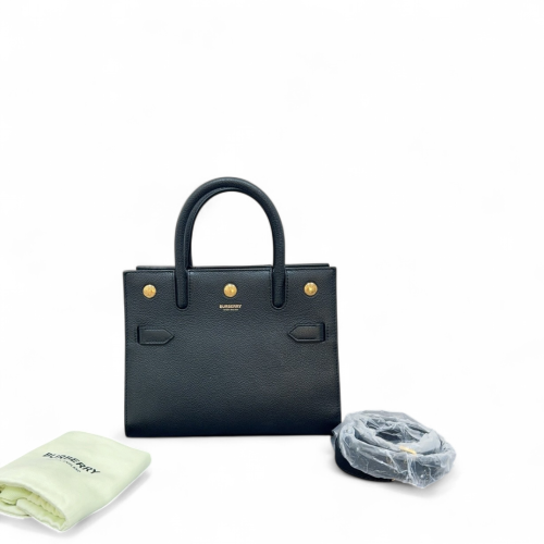 Burberry Mini Two Handle Title Tote Grained Calfskin Black