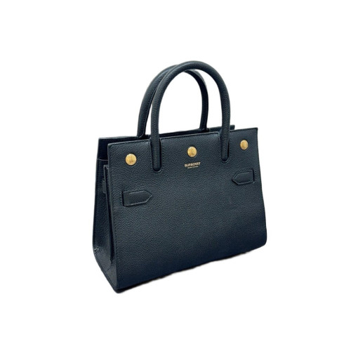 Burberry Mini Two Handle Title Tote Grained Calfskin Black