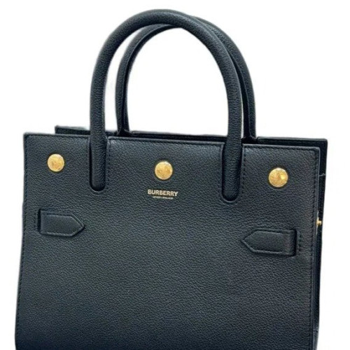 Burberry Mini Two Handle Title Tote Grained Calfskin Black