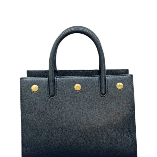 Burberry Mini Two Handle Title Tote Grained Calfskin Black