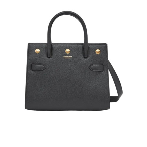 Burberry Mini Two Handle Title Tote Grained Calfskin Black