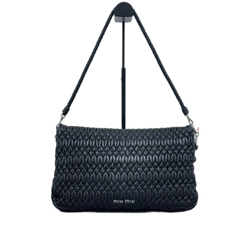 Miu Miu Crystal Matelasse Crystal Flap Clutch Crumpled Lambskin Black