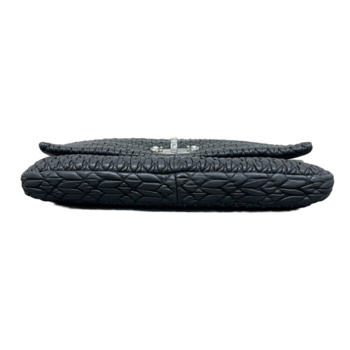 Miu Miu Crystal Matelasse Crystal Flap Clutch Crumpled Lambskin Black