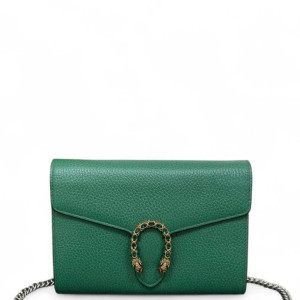 Gucci Crystal Mini Dionysus Chain Wallet Grained Calfskin Emerald Green