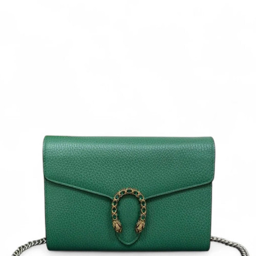 Gucci Crystal Mini Dionysus Chain Wallet Grained Calfskin Emerald Green