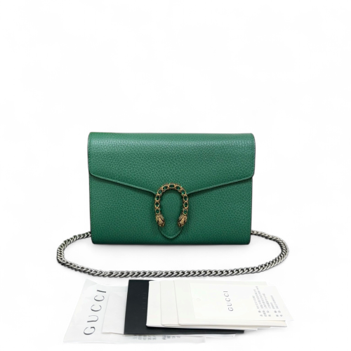Gucci Crystal Mini Dionysus Chain Wallet Grained Calfskin Emerald Green