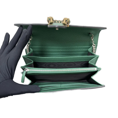 Gucci Crystal Mini Dionysus Chain Wallet Grained Calfskin Emerald Green
