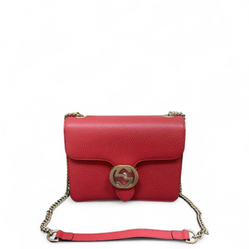 Gucci Small Interlocking G Shoulder Bag Grained Calfskin Red
