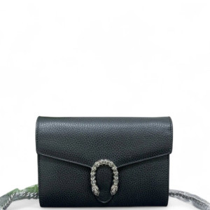 Gucci Crystal Mini Dionysus Chain Wallet Grained Calfskin Black