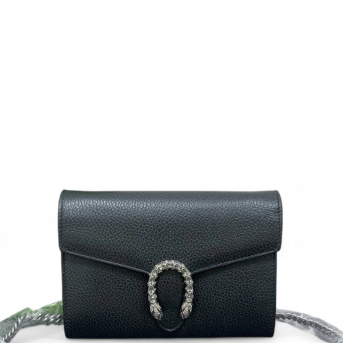 Gucci Crystal Mini Dionysus Chain Wallet Grained Calfskin Black