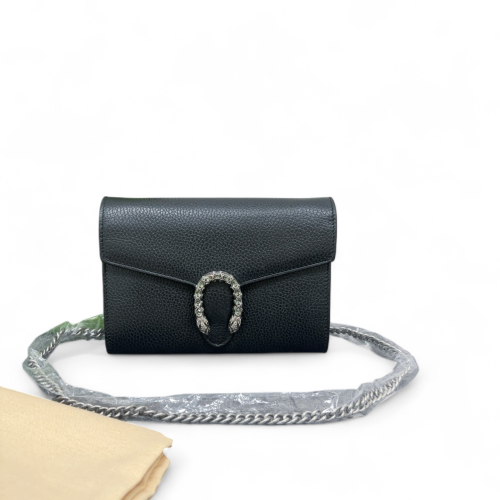 Gucci Crystal Mini Dionysus Chain Wallet Grained Calfskin Black