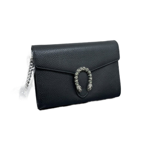 Gucci Crystal Mini Dionysus Chain Wallet Grained Calfskin Black