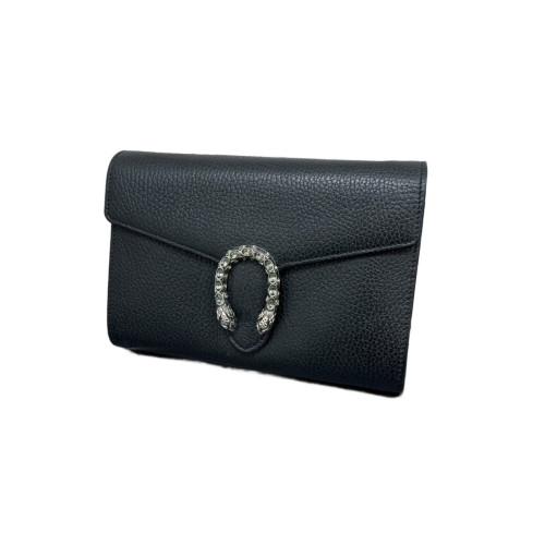 Gucci Crystal Mini Dionysus Chain Wallet Grained Calfskin Black