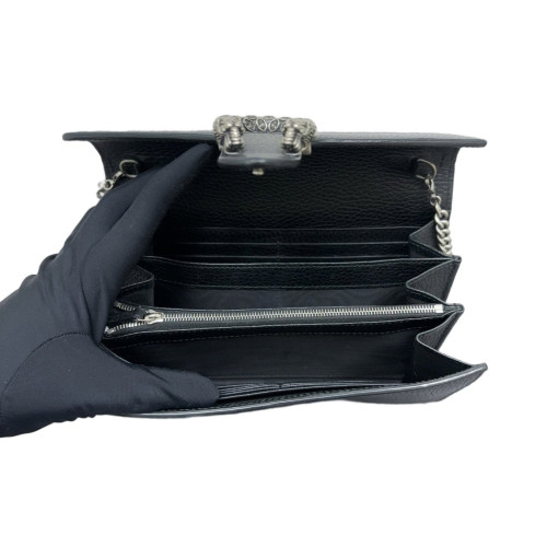 Gucci Crystal Mini Dionysus Chain Wallet Grained Calfskin Black