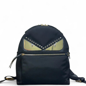Fendi Studded Monster Eyes Medium Backpack Nylon Calfskin Black