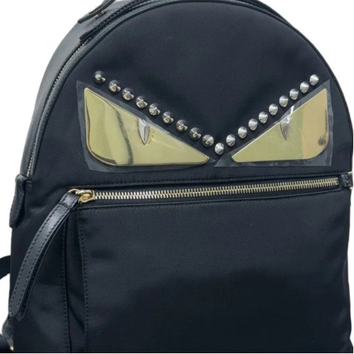 Fendi Studded Monster Eyes Medium Backpack Nylon Calfskin Black Fendi Studded Monster Eyes Medium Backpack Nylon Calfskin Black
