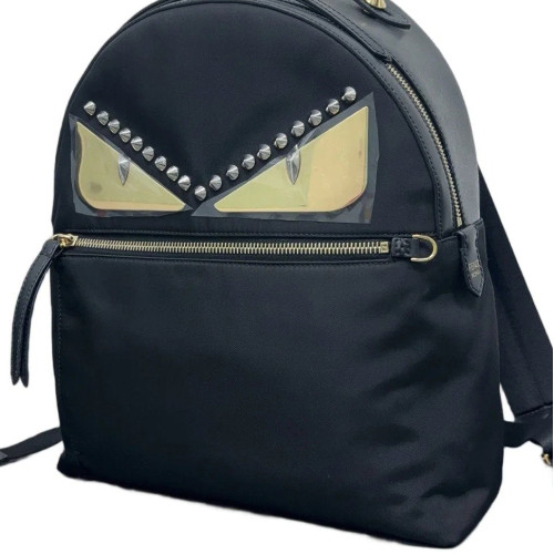 Fendi Studded Monster Eyes Medium Backpack Nylon Calfskin Black Fendi Studded Monster Eyes Medium Backpack Nylon Calfskin Black