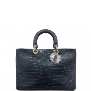 Dior Large Diorissimo Tote Shiny Crocodile Dark Grey