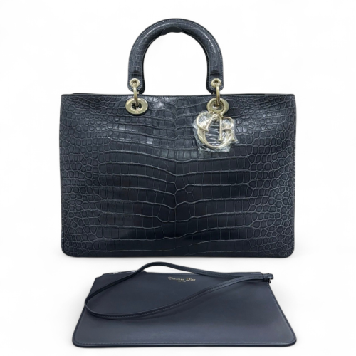 Dior Large Diorissimo Tote Shiny Crocodile Dark Grey Dior Large Diorissimo Tote Shiny Crocodile Dark Grey