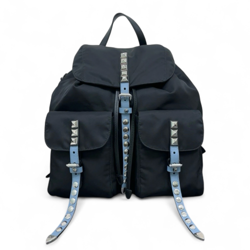 Prada Studded Backpack Nylon Vela Black Blue
