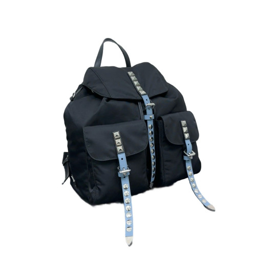 Prada Studded Backpack Nylon Vela Black Blue