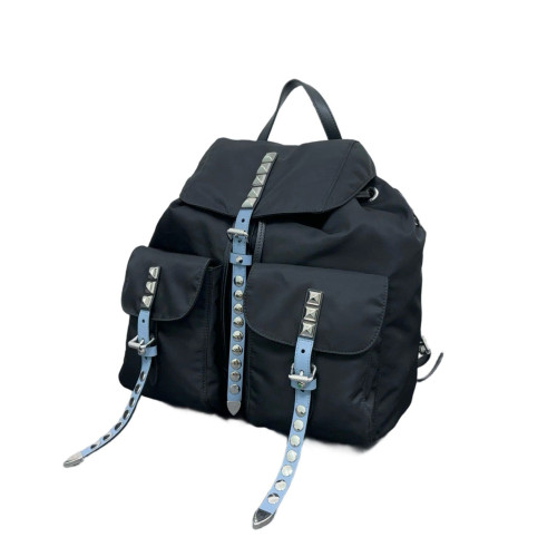 Prada Studded Backpack Nylon Vela Black Blue