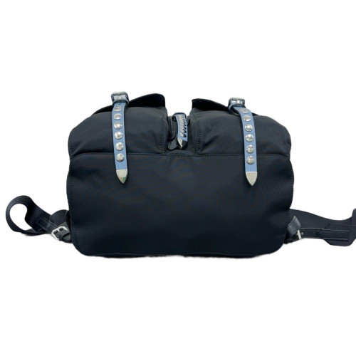 Prada Studded Backpack Nylon Vela Black Blue