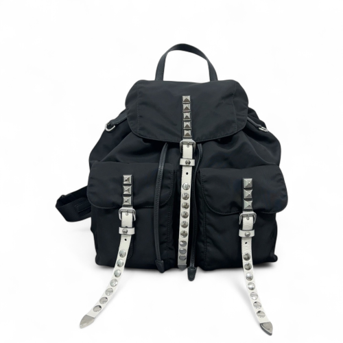 Prada Studded Backpack Nylon Vela Black White