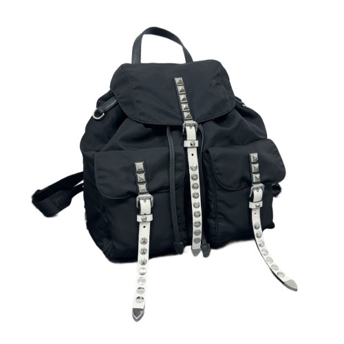 Prada Studded Backpack Nylon Vela Black White