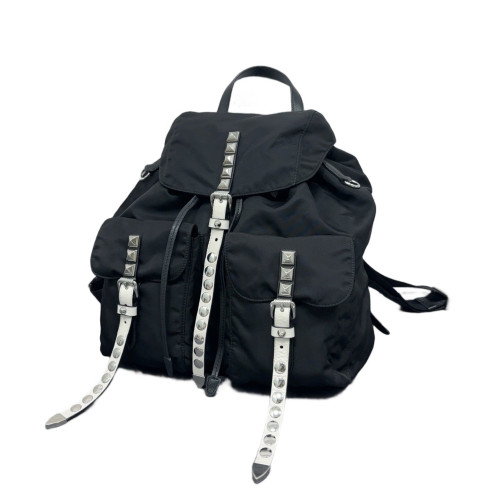 Prada Studded Backpack Nylon Vela Black White