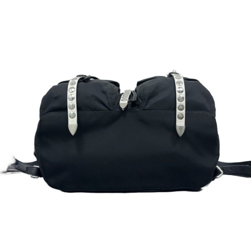 Prada Studded Backpack Nylon Vela Black White
