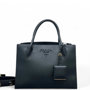Prada Large Monochrome Tote Saffiano Calfskin Black