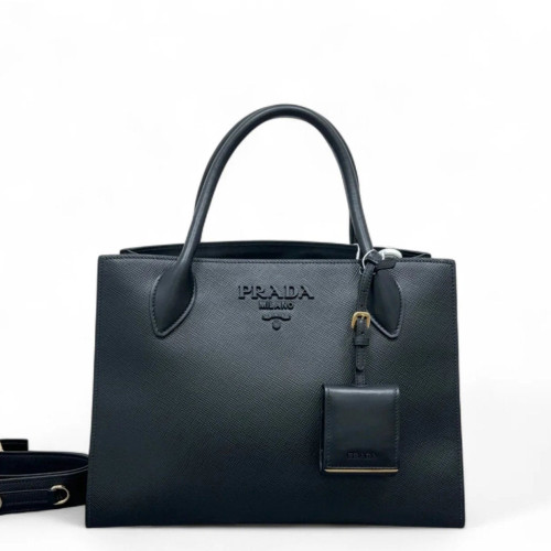 Prada Large Monochrome Tote Saffiano Calfskin Black