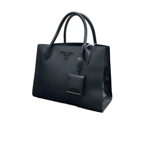 Prada Large Monochrome Tote Saffiano Calfskin Black