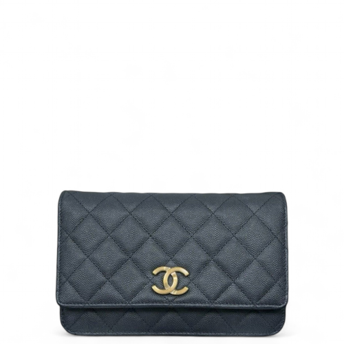Chanel Quilted Wallet On Chain Grained Calfskin Black