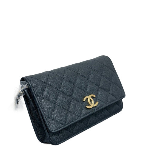Chanel Quilted Wallet On Chain Grained Calfskin Black