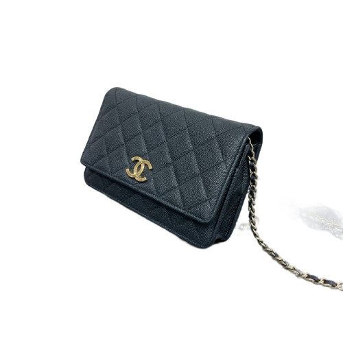 Chanel Quilted Wallet On Chain Grained Calfskin Black