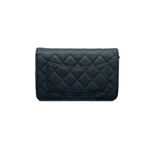 Chanel Quilted Wallet On Chain Grained Calfskin Black