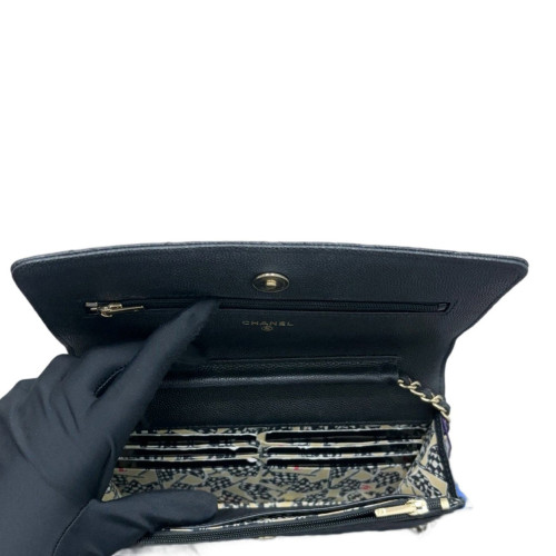 Chanel Quilted Wallet On Chain Grained Calfskin Black