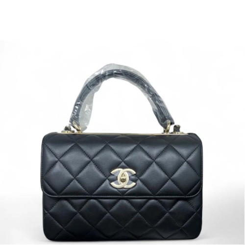 Chanel Quilted Small Trendy CC Handle Flap Lambskin Black Chanel Quilted Small Trendy CC Handle Flap Lambskin Black