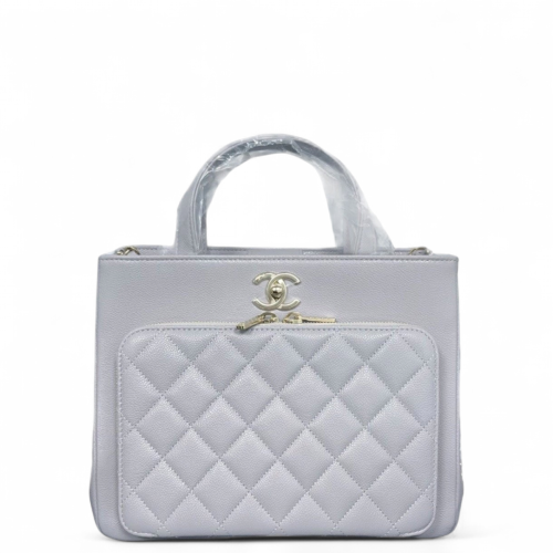 Chanel Quilted Small Business Affinity Shopping Bag Grained Calfskin Grey