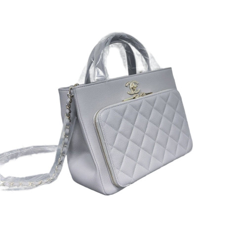 Chanel Quilted Small Business Affinity Shopping Bag Grained Calfskin Grey