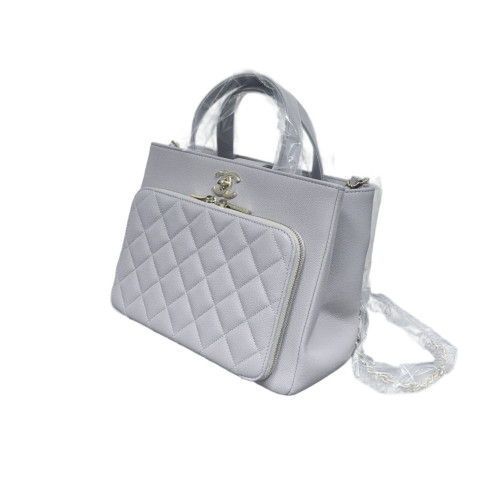 Chanel Quilted Small Business Affinity Shopping Bag Grained Calfskin Grey