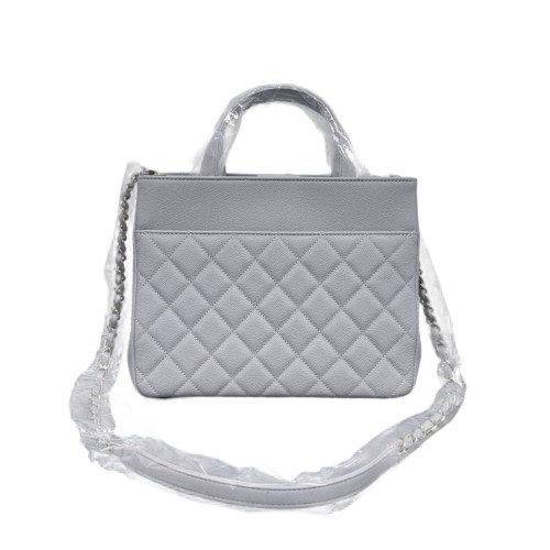 Chanel Quilted Small Business Affinity Shopping Bag Grained Calfskin Grey