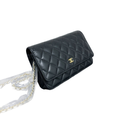 Chanel Quilted Wallet On Chain Grained Calfskin Black Chanel Quilted Wallet On Chain Grained Calfskin Black